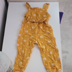 Yellow Patterned Jumpsuit with Shoulder Straps